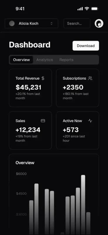 Mobile UI dark theme